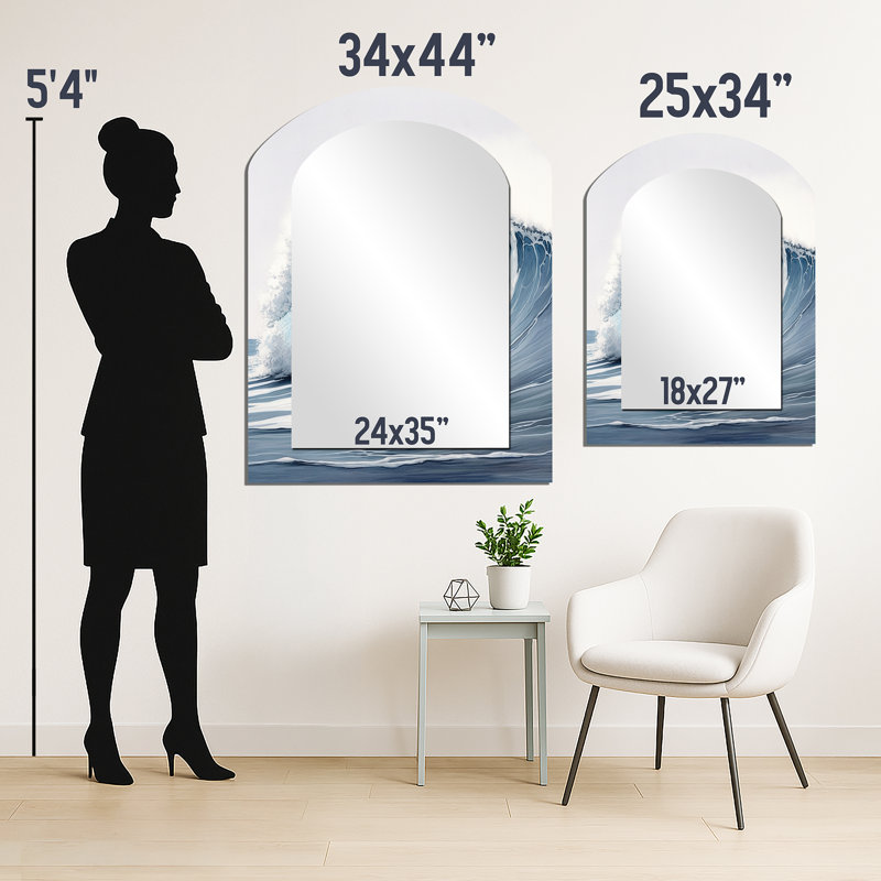 Ocean Wave Motion III - Grand miroir mural arqué sur métal, 34 po x 25 po