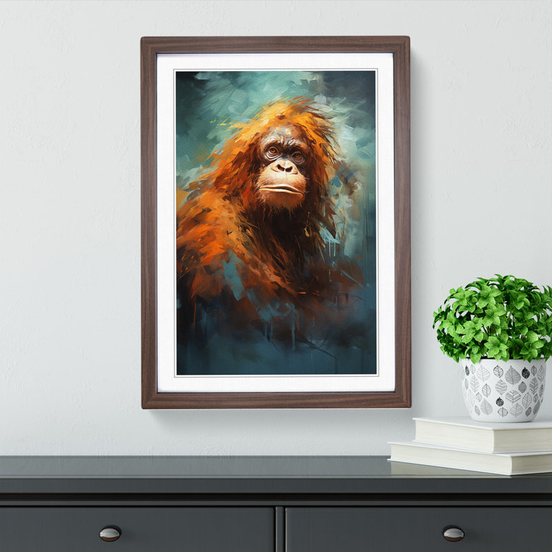 Orangutan Gestural No.3 - Single Picture Frame Print on Wood, Walnut Framed, 34cm H x 25cm W x 2cm D