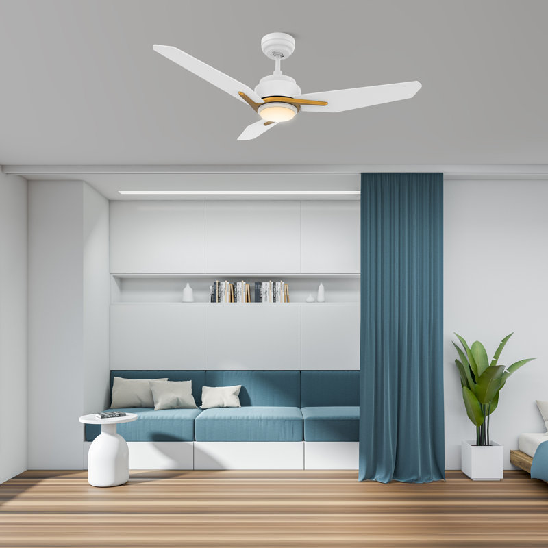 3 - Blade LED Smart Ceiling Fan with Light, White/Gold, 52" H x 5.8" W x 24.8" L