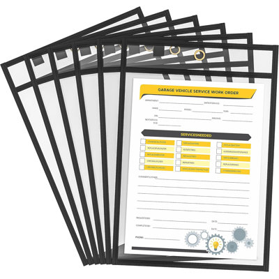 Scribbledo 6 Pack Dry Erase Pockets Black Plastic Sleeves For Paper Heavy Duty 