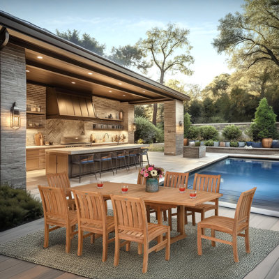 9 Piece Teak Wood Dining Set Including Semi-oval Extension Table And 8 Abaco Side Chairs