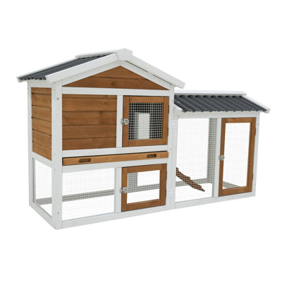 Grande cage à lapins en bois de 58 po avec cage, cage à lapins extérieure imperméable et cage de cochon d'Inde, maison pour animaux spacieuse avec plateau amovible