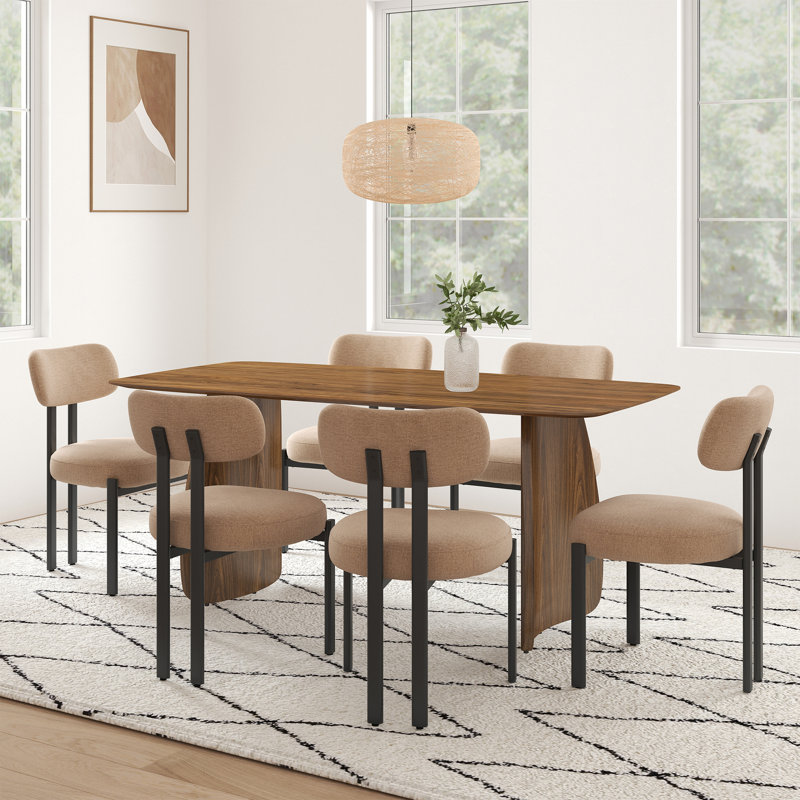 Ensemble de table de salle à manger Modern, 7 pièces : table, 6 chaises, Noyer, Kaki