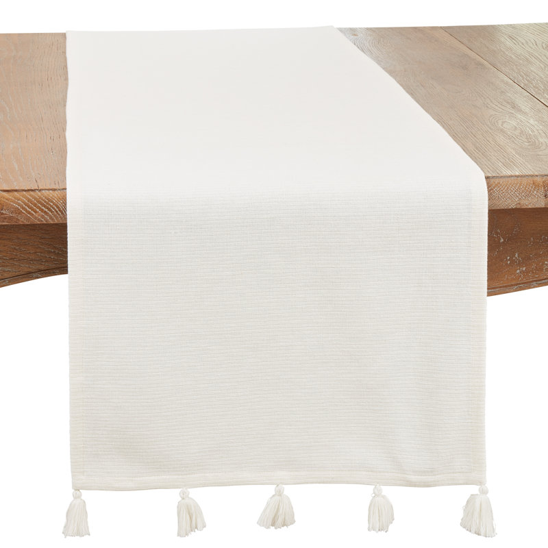 Pink Cotton Tassel Table Runner, 21.5 x 18 inches