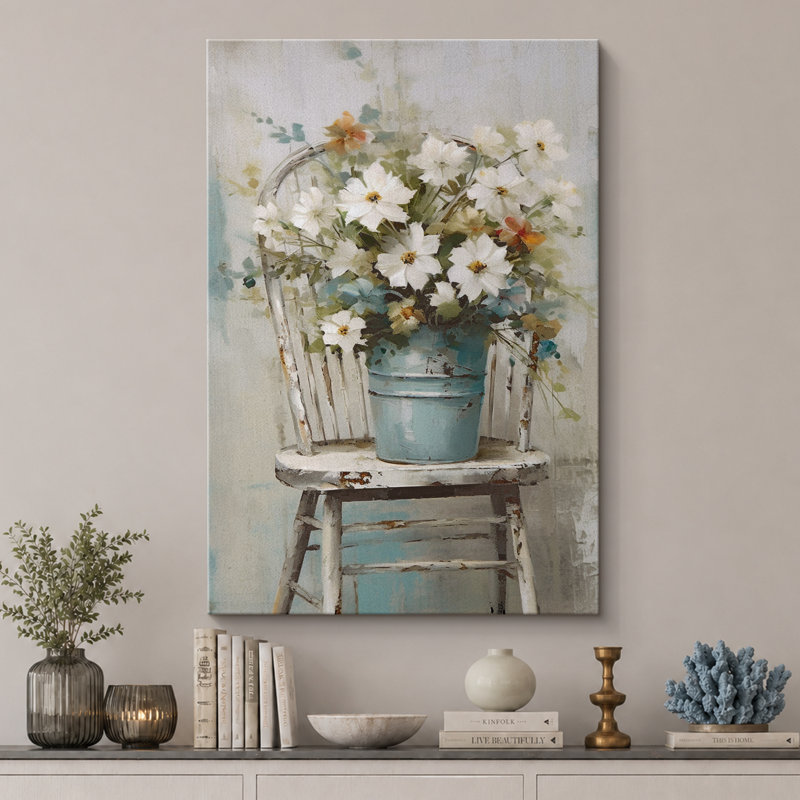 Vibrant Wildflower «White Daisy Flowers Bouquet Artwork, Modern French Rustic French Country Floral Walls, Large Encadré, Impression Giclée Sur Toile»
