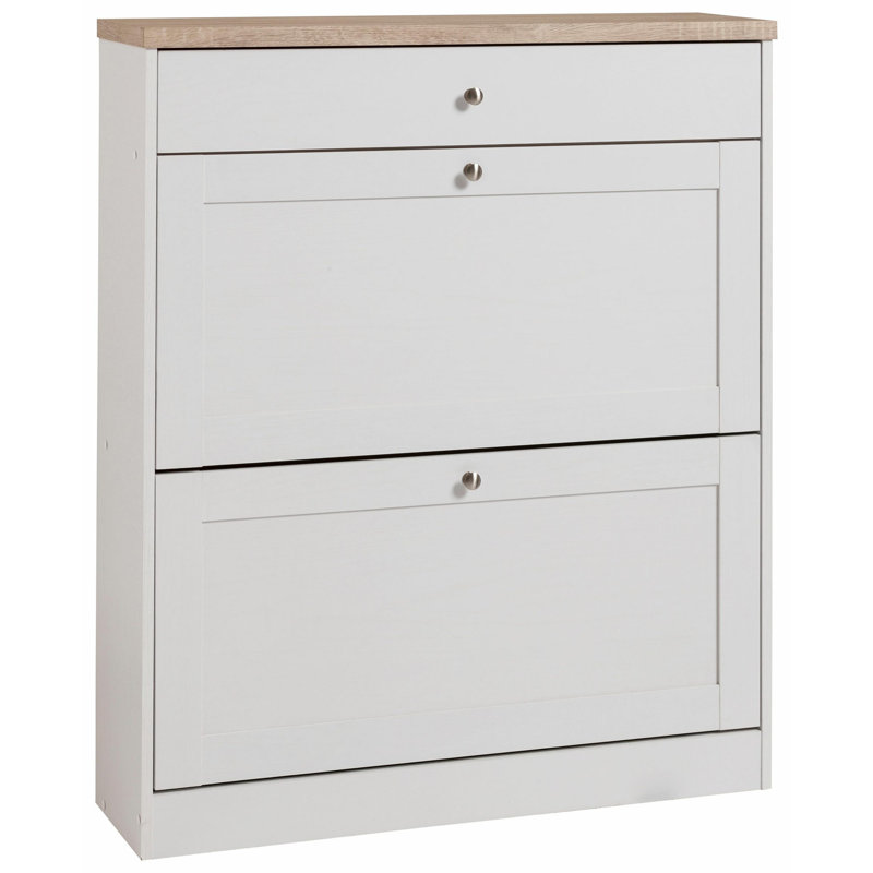 Harry 16 Pair Flip Down Shoe Storage, White / Oak