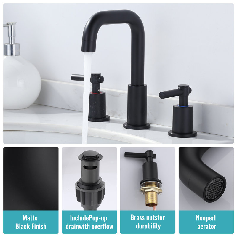 Matte Black Stainless Steel Double Handle Widespread Bathroom Faucet