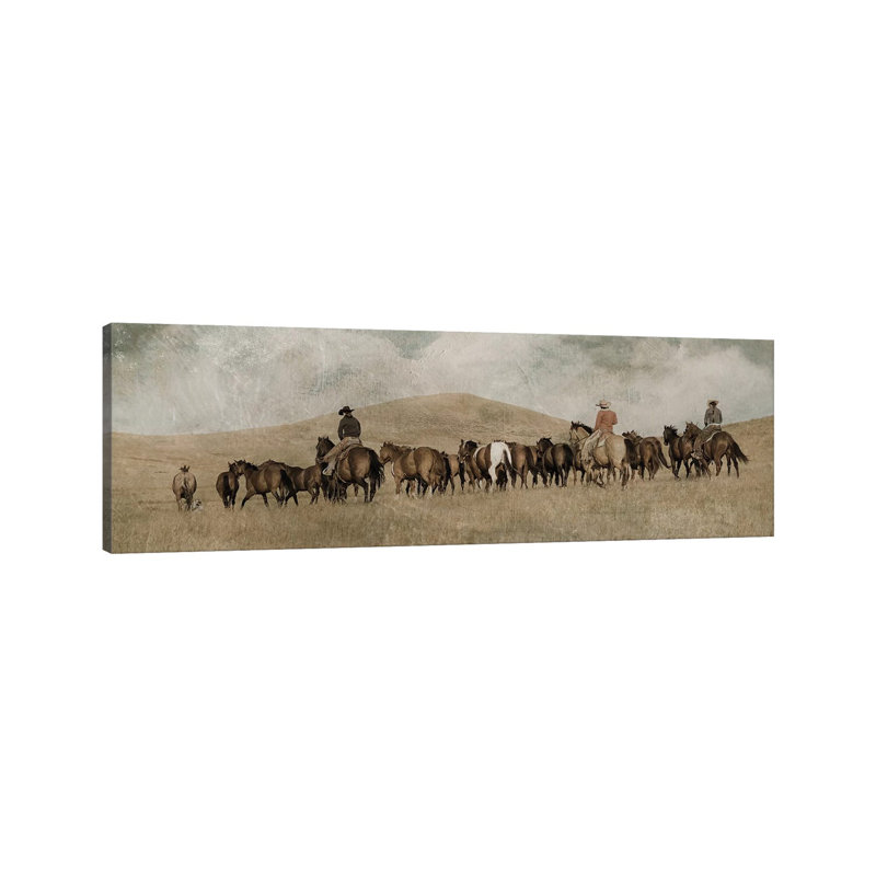 3 Girls Round Up by Rhonda Thompson - Panoramic Painting on Canvas, 40.64cm H x 121.92cm W x 3.81cm D, Wrapped Canvas