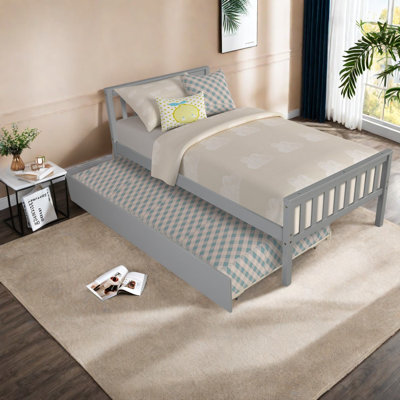 Lits simples peu encombrants avec structure et lit gigogne en bois gris pour les chambres modernes