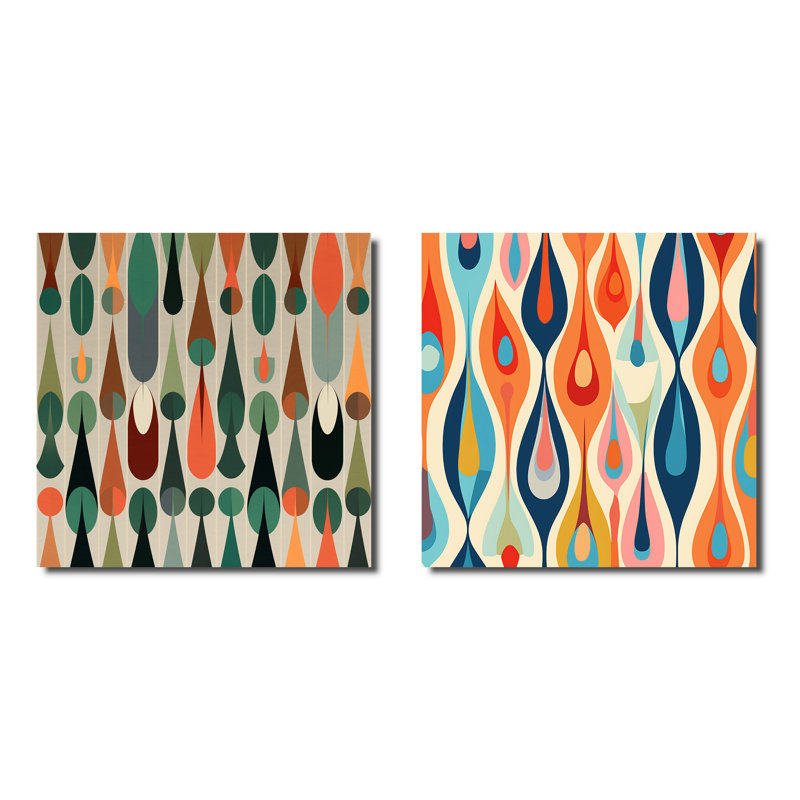 «Retro Abstractleaves», 2 pièces, H 36 po x l 73 po, Toile tendue