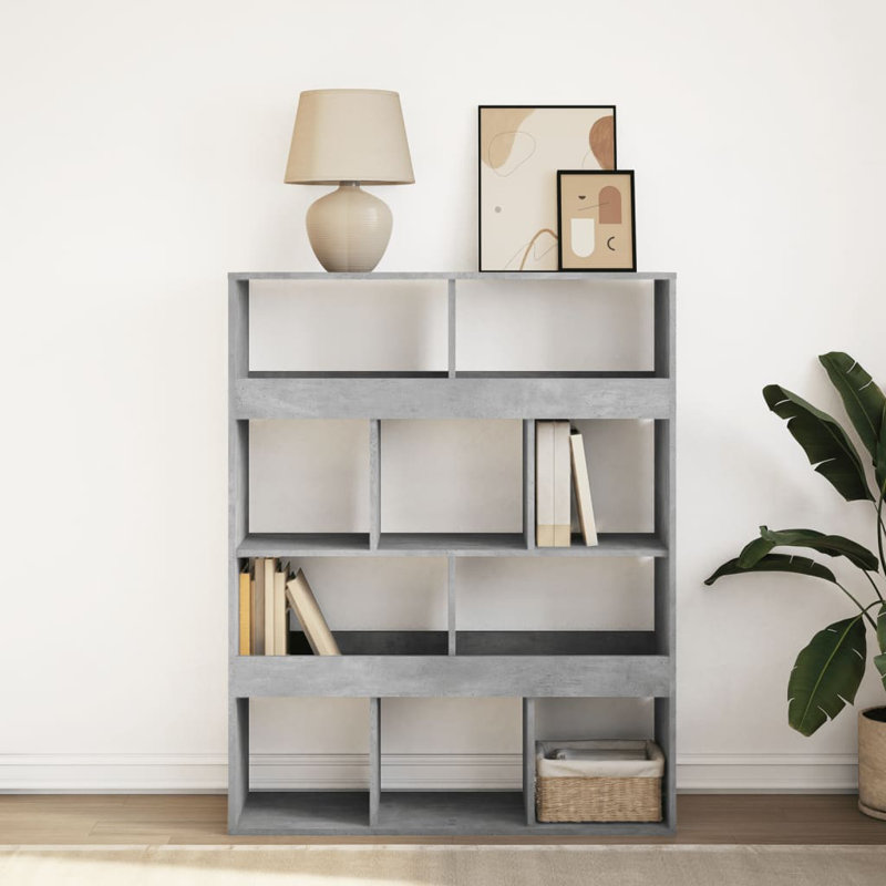 Andrika 100cm W Bookcase, 125.5cm H x 100cm W x 33cm D, Concrete grey
