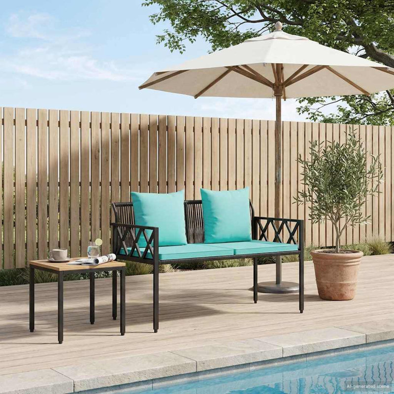 Outdoor Bench, Black, Teal