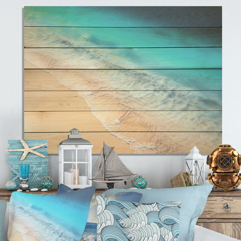 Tropical Beach, vue aérienne des vagues IV - plage et océan sur bois, H 34 po x l 44 po