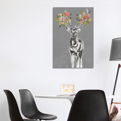 Deer & Flowers II by Jennifer Goldberger - Wrapped Canvas Print