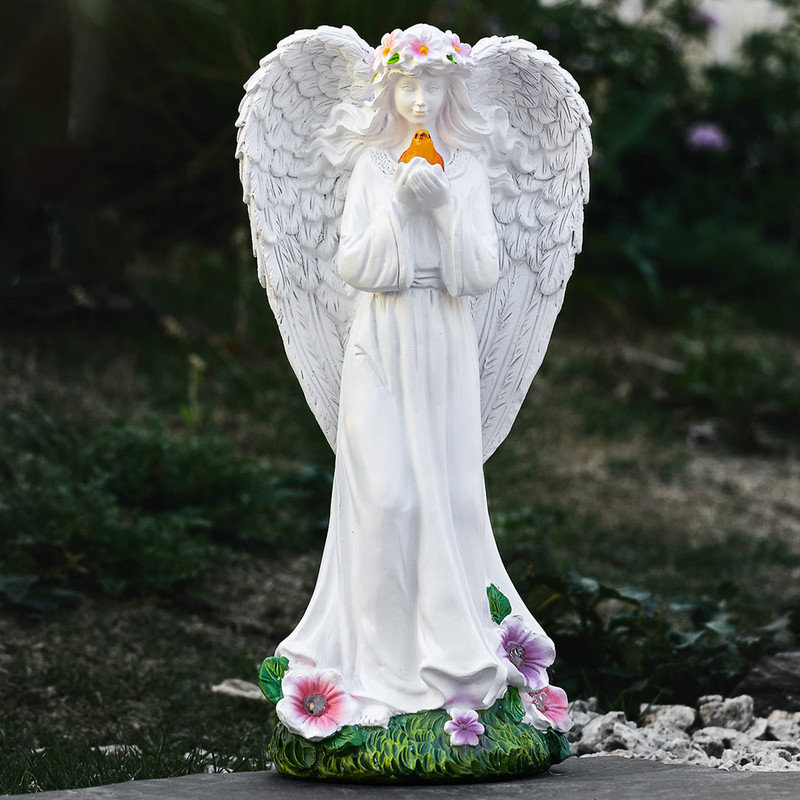 Statue ange d'extérieur 12 pouces avec oiseau