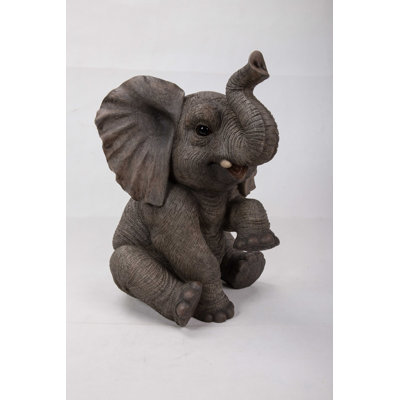 Sitting Elephant Baby with Trunk up Statue