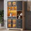 Jaxenor Tall Kitchen Cabinet with Adjustable Shelves, LED Lighting & Power Outlet, Freestanding Pantry Cupboard with Drawers, Glass Doors & Open Storage for Kitchen, Dining Room & Home
