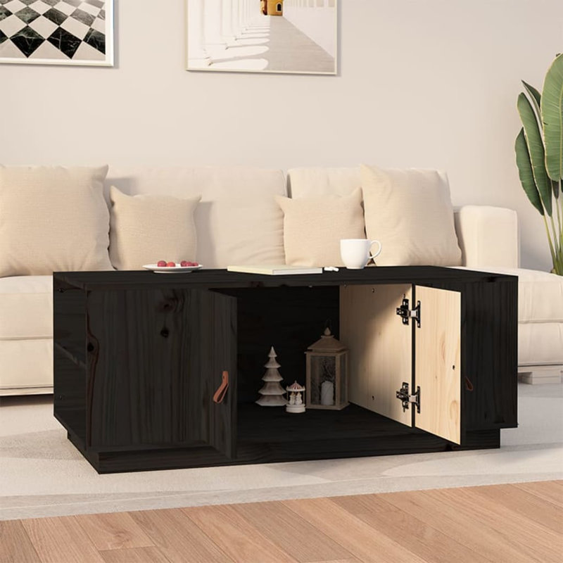 Kyea Solid Wood Block Coffee Table with Storage, Black