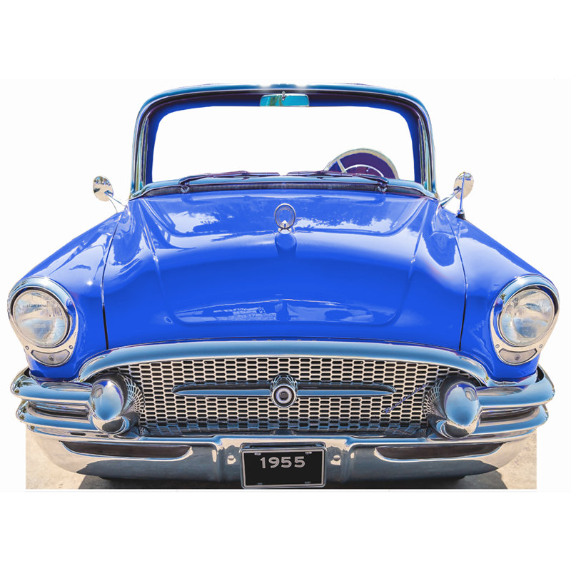 Voiture classique bleue 1955 debout en carton, Bleu