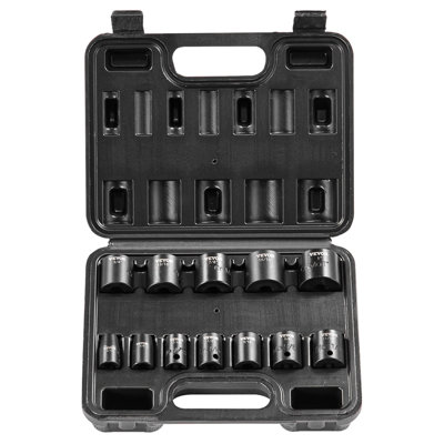 3/8" Drive Impact Socket Set, 12 Piece Shallow Socket Set SAE 5/16"-1", 6 Point Cr-Mo Alloy Steel for Auto Repair, Easy-to-Read Size Markings, Rugged Construction, Includes Storage Case
