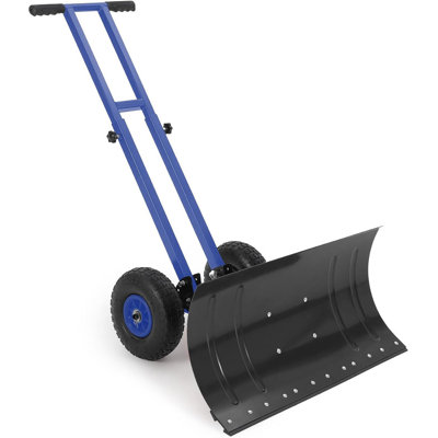Snow Shovel with Wheels, Heavy Duty Wheeled Snow Pusher with Adjustable Handle & Metal Blade