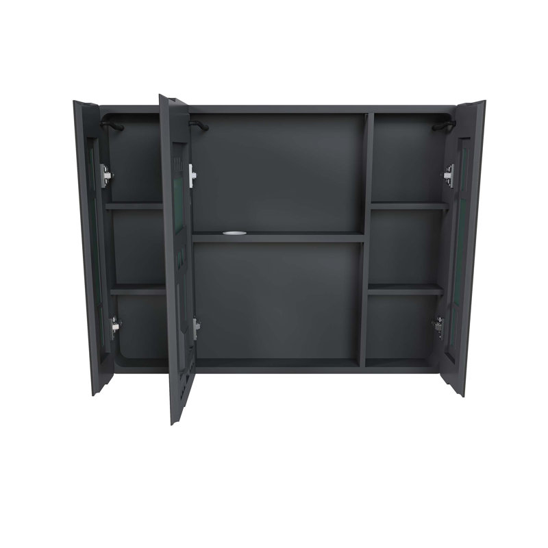 Aluminium Medicine Cabinet Mirror, 35 X 28 Inches Medicine Cabinet With 3S LED Light And Defogging Function, Bathroom Mirror Cabinet With Cosmetic Storage Rack And Hair Dryer Holder