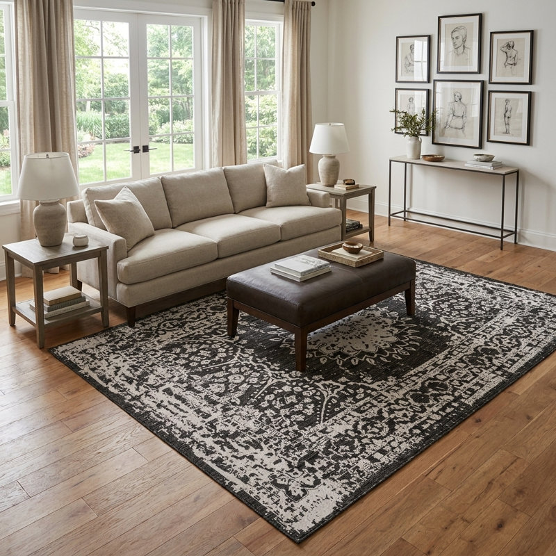 Tapis intérieur / extérieur Ornate Lamotte, Rectangle 6 pi 1 po x 9 pi