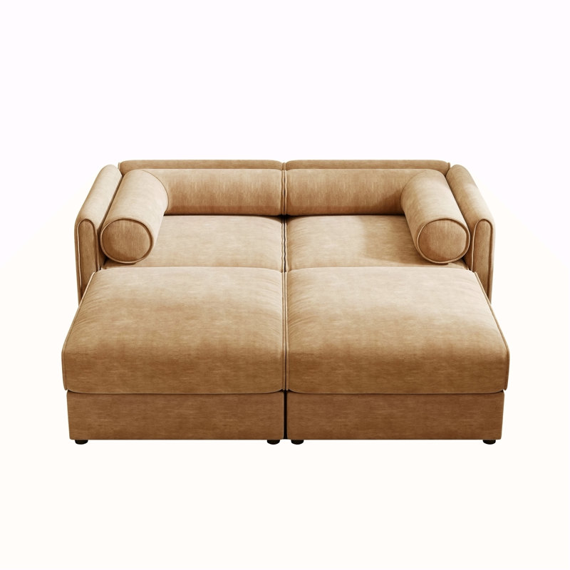 Élégant canapé en chenille 2 places avec 2 sièges de rangement, dossier cylindrique et accoudoirs, causeuse en tissu moderne avec espace de rangement caché