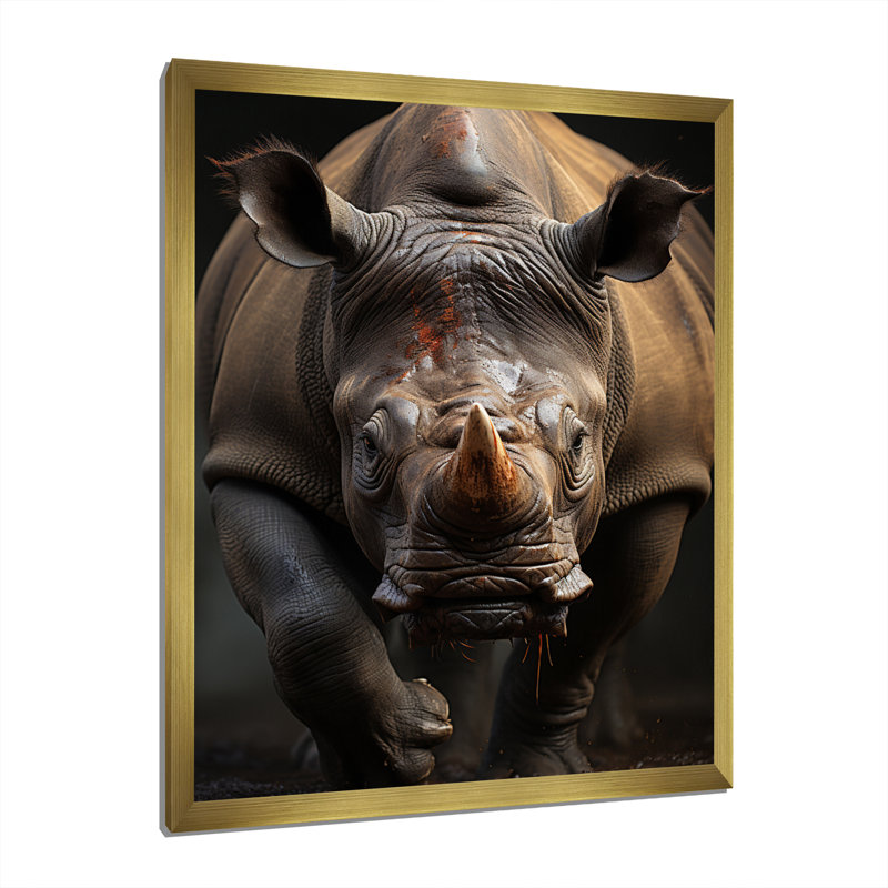 Kimpli, portrait d'un rhinocéros africain - reproduction, H 32 po x l 24 po x P 1 po, Encadrement doré
