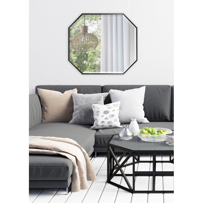 Logsdon Engineered Wood Flat Mirror, 48" x 17", Black