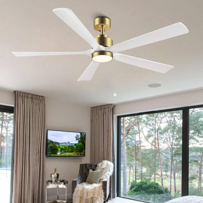 Ventilateur de plafond à DEL 5 pales Bascio, Doré, H 20,5 po x l 60 po x P 60 po, Blanc