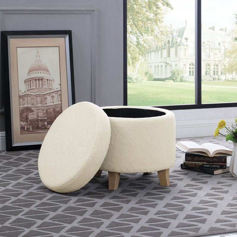 Repose-pieds avec rangement Ashlley, Imitation peau de mouton crème