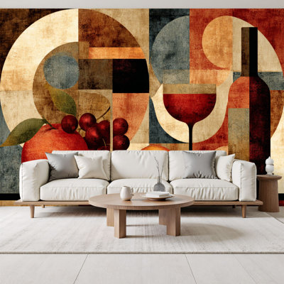 Peel and Stick Wallpaper Wine Glass Still Life Abstract Bar Wine Bottle Two Wine Glasses Wall Murals 69"H x 96"W Removable PVC Wall Paper Self-Adhesive Wall Decor for Bedroom Living Room Home Office