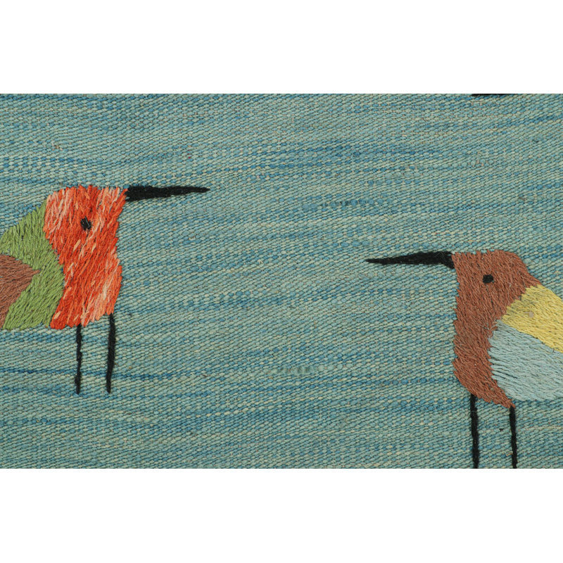 Rug & Kilim’S Suzani Kilim In Sky Blue With Polychromatic Bird Pictorials, Rectangle 8' x 10'