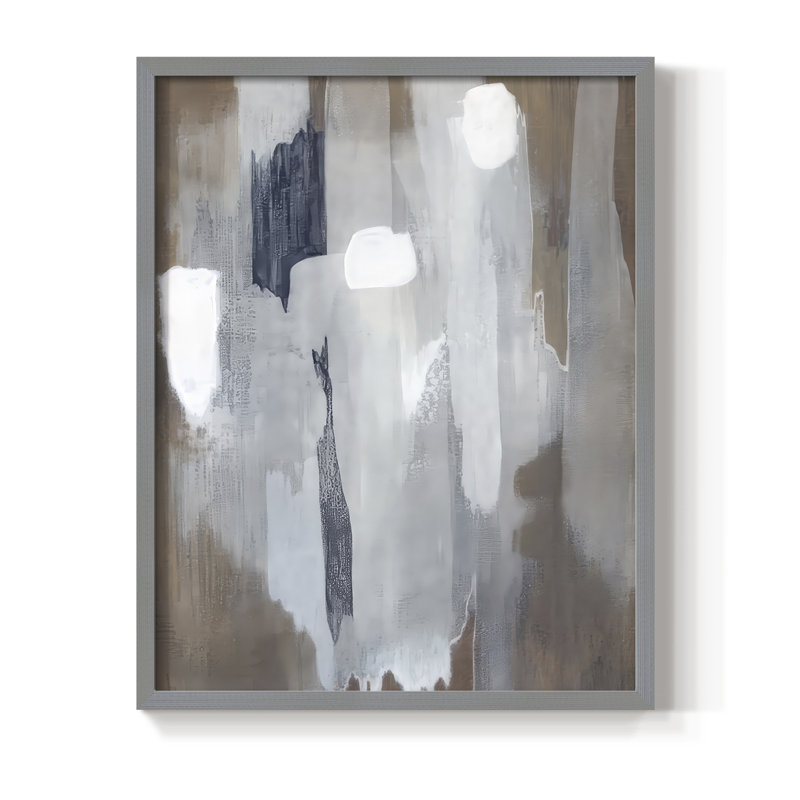 Neige et minéral II, reproduction encadrée - bois massif, Cadre gris, H 21 po x l 17 po
