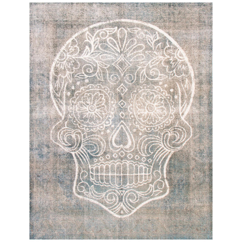 Tapis gris / ivoire en laine noué à la main 9 pi 5 po x 12 pi 2 po