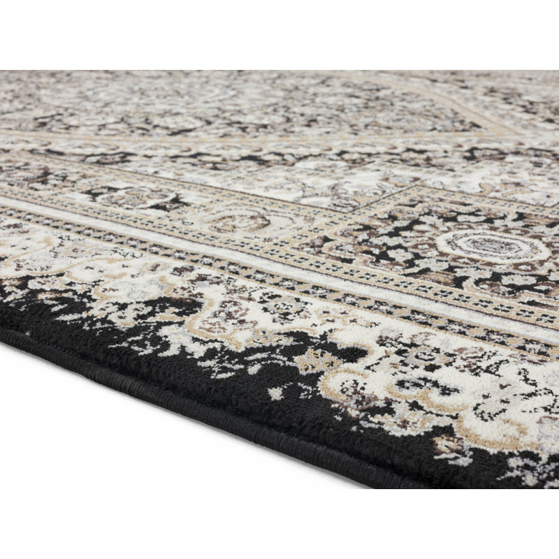 Tapis noir / crème Devansh, Rectangle 2 pi 1 po x 3 pi 3 po