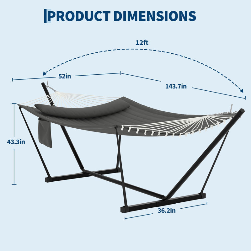 ? 2 Person Hammock with Stand for Outside, Double Hammock with Stand and Pillow, Max 450 Lbs Capacity with Balance Rope, Large Hammock for Outdoor Patio Backyard Poolside