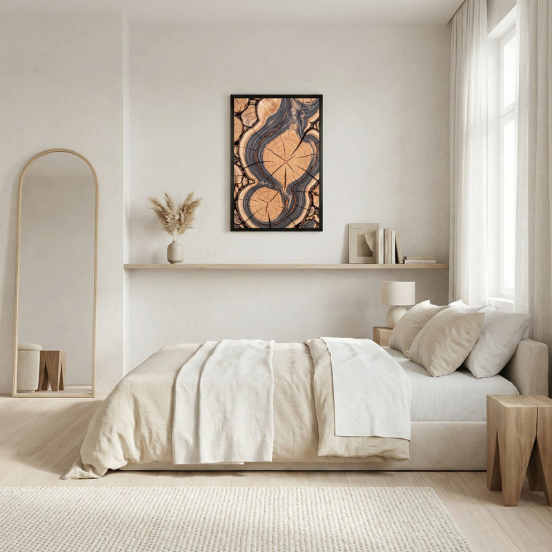 Gros plan sur des anneaux d'arbre en toile brune et grise, art mural, H 24 po x l 16 po