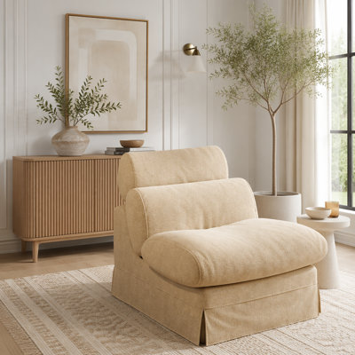 Chaise d'appoint minimaliste avec revêtement en chenille douce et structure en bois massif