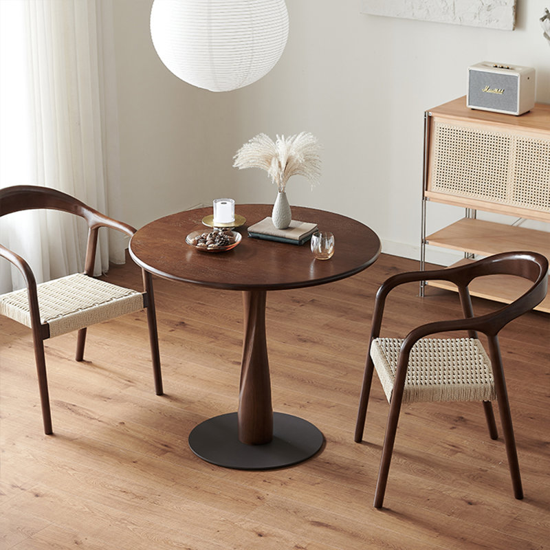 Brown Black Round Solid Wood Dining table, 29.53"H x 39.37"L x 39.37"W
