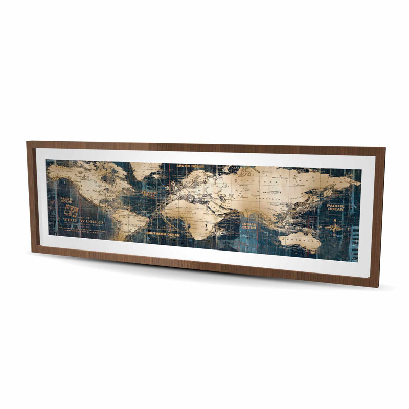 «Abstract World Map - Hyperrealist Livingroom», reproduction encadrée