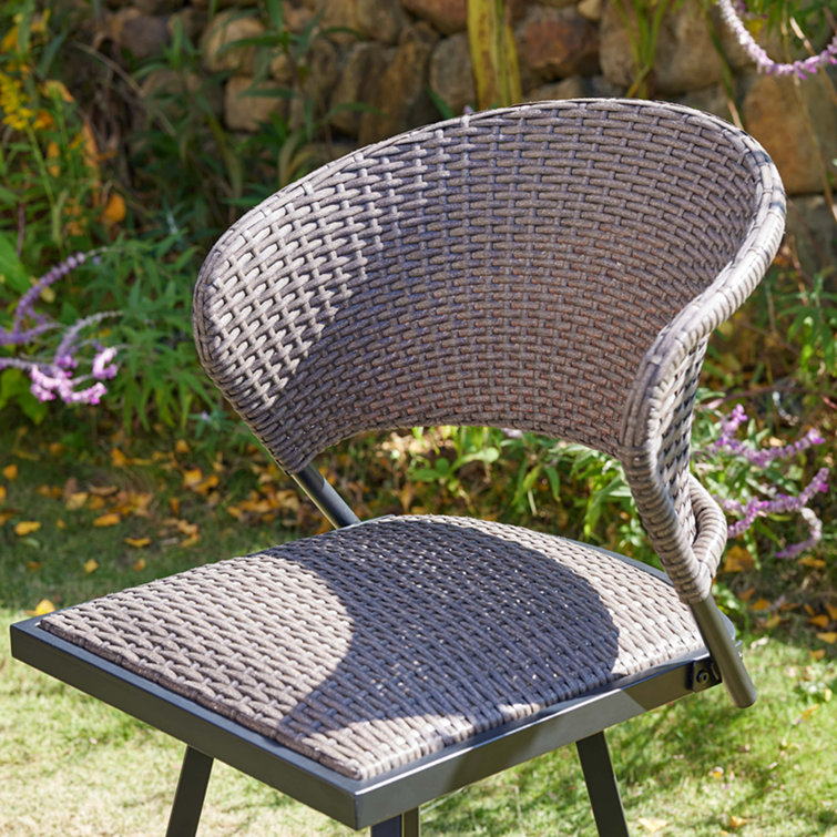 5-Piece Outdoor Bistro Set with Round Bar Table and Wicker Padded Swivel Bar Chairs