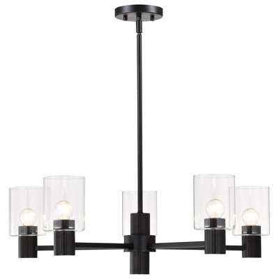 Kollier - 28 Inch 5 Light Chandelier - Matte Black with Clear Glass