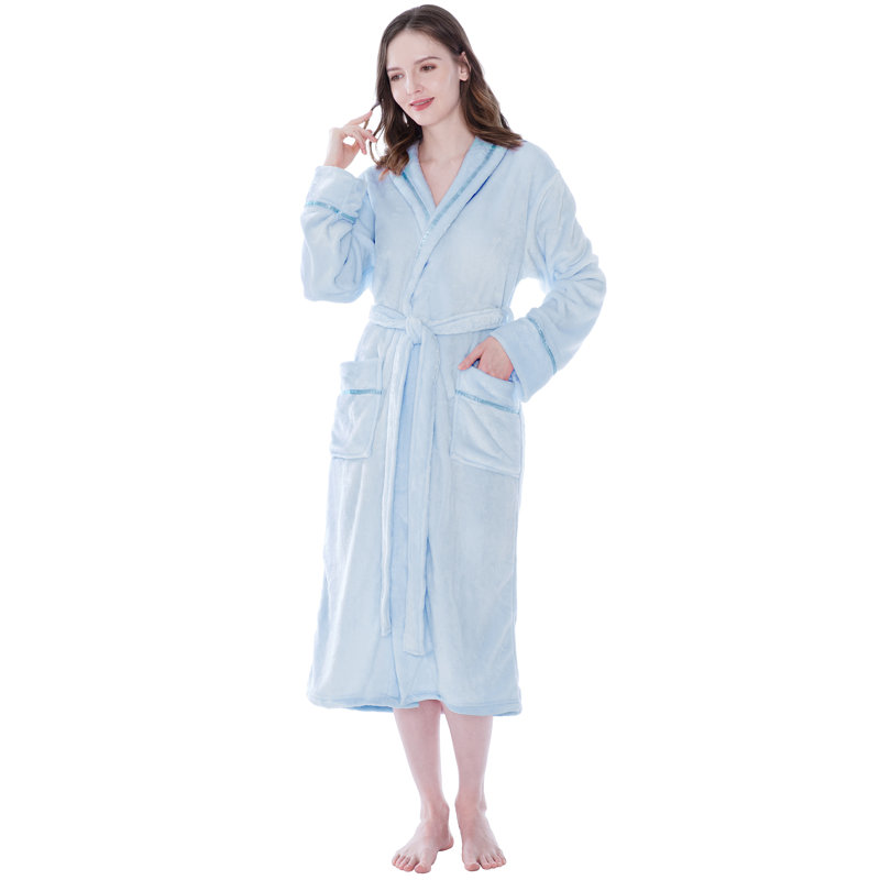 Peignoir mi-mollet en molleton avec poches, TG, Bleu clair