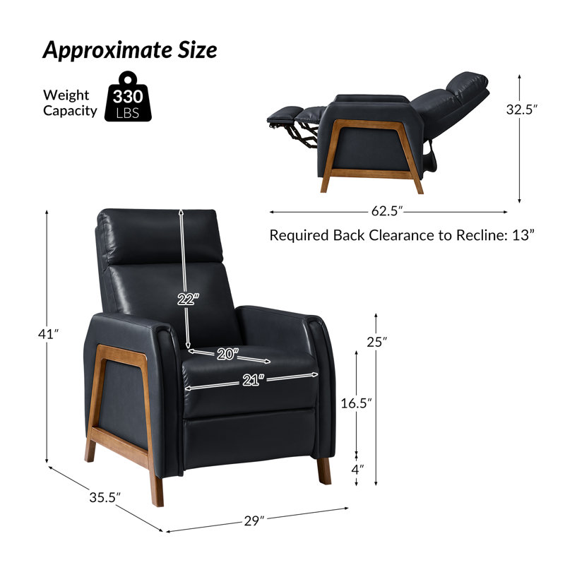 Ean 29" Genuine Leather Power Recliner with Charging Ports(Set of 2), Navy