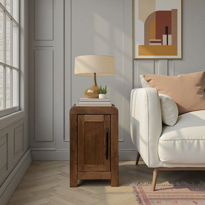 Table de chevet 15 po Haven, aucun assemblage requis, finition chêne bourbon, Brun