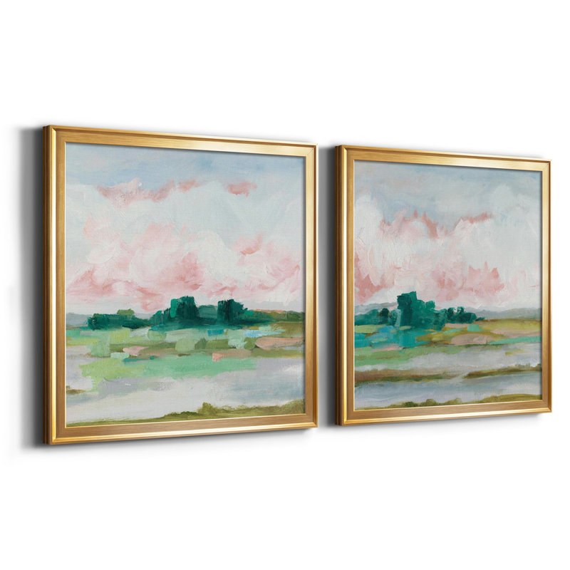 Pink Marsh I - 2-Piece Painting Print, Picture Framed Canvas, Gold, 26.5" H x 53" W