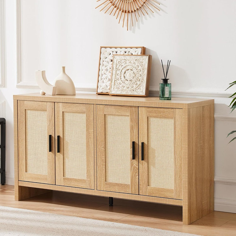 Buffet en rotin avec tablettes réglables, buffet pour cuisine et salon
