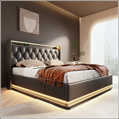 Lit de rangement hydraulique à DEL avec charge USB / Type-C